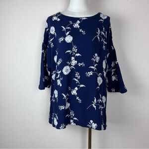 Soft Surroundings Shirt Womens Medium Embroidered Gauzy Floral Cottage Boho Blue